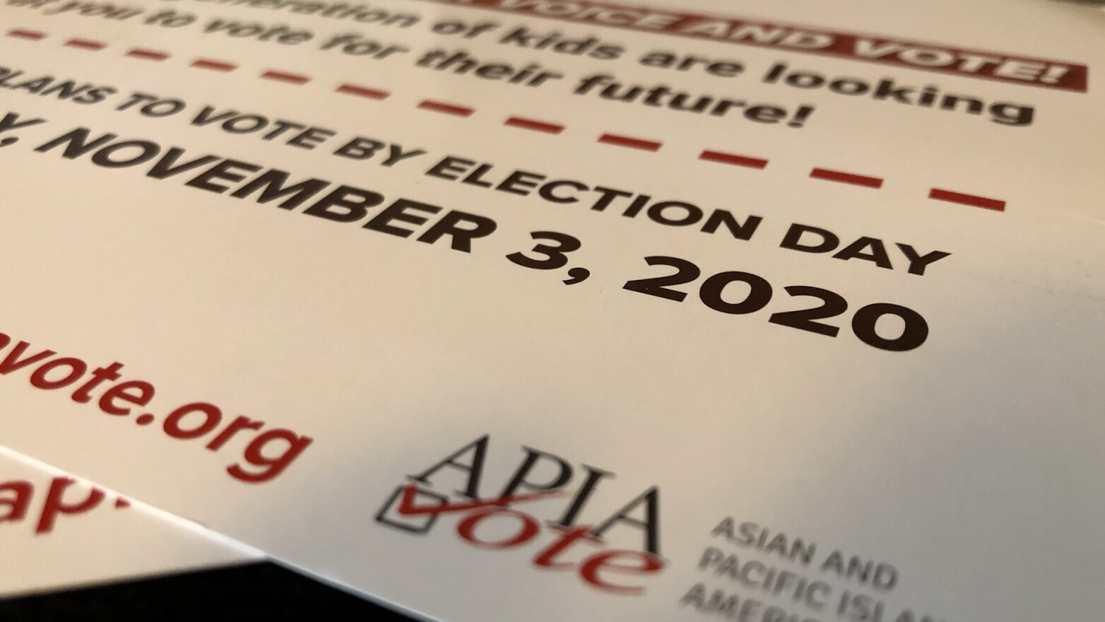 Asian Pacific Islander American Vote is sending these mailers to encourage AAPI to vote.